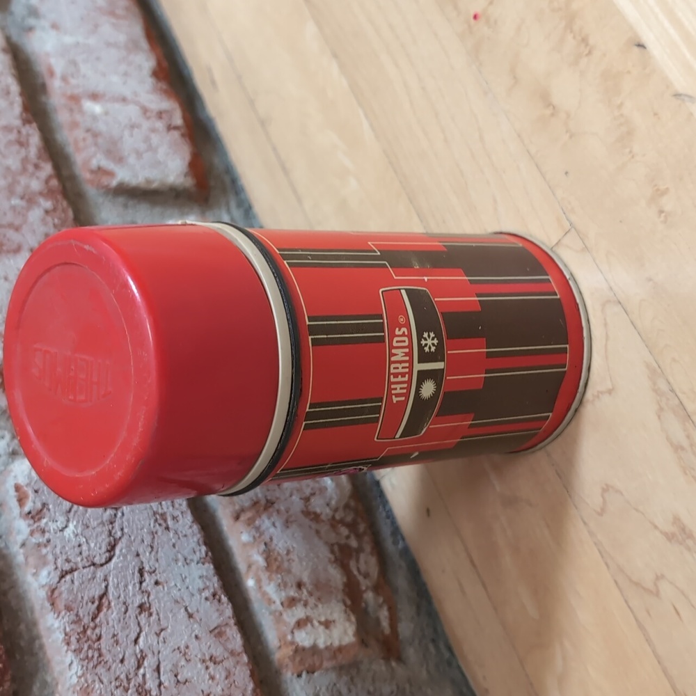 Vintage Thermos with lid & top glass inside.